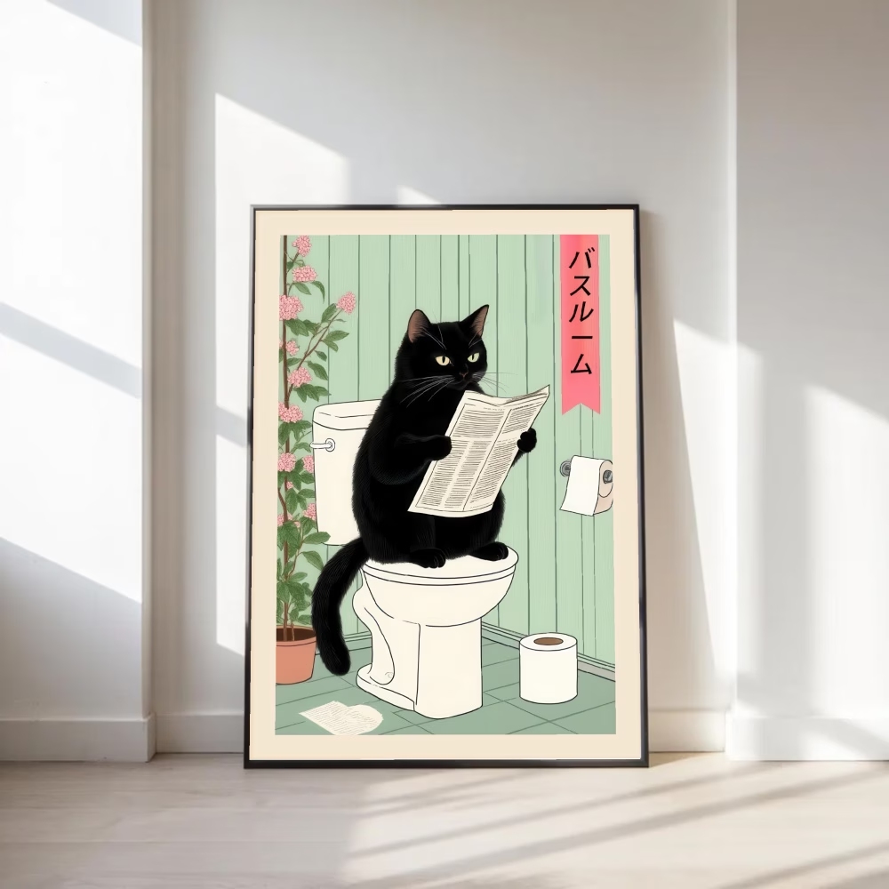 Home Decor On Wall - Modern,Retro Interesting Toilet Cat Wall Art