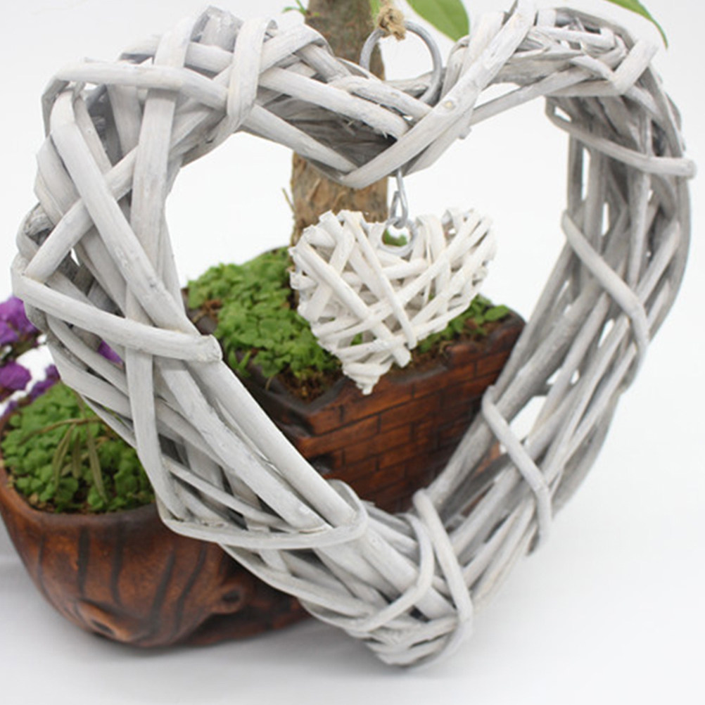 Home Decor Rattan - Beige Rustic Wicker Heart Decoration Hanging
