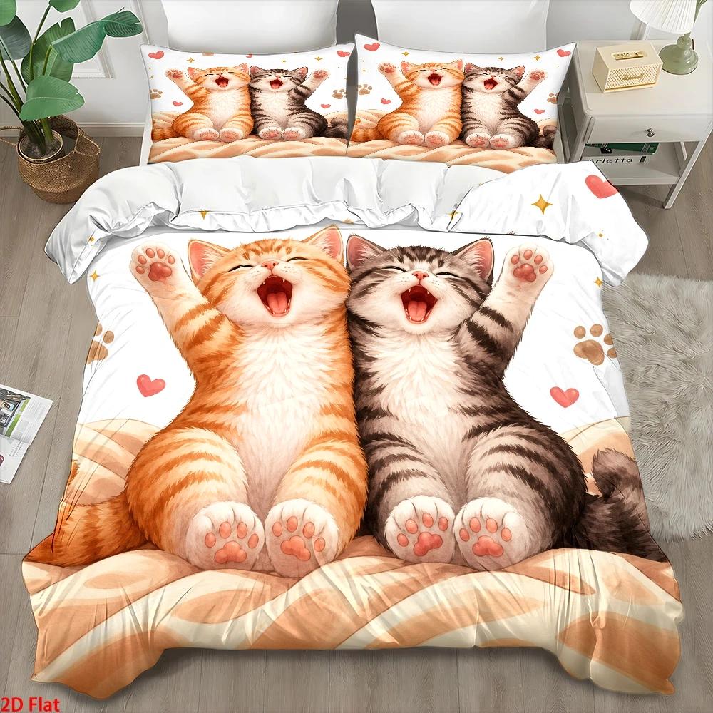 Home Decor Minimalist Style - 3Pc Cute Cat Print Duvet Cover