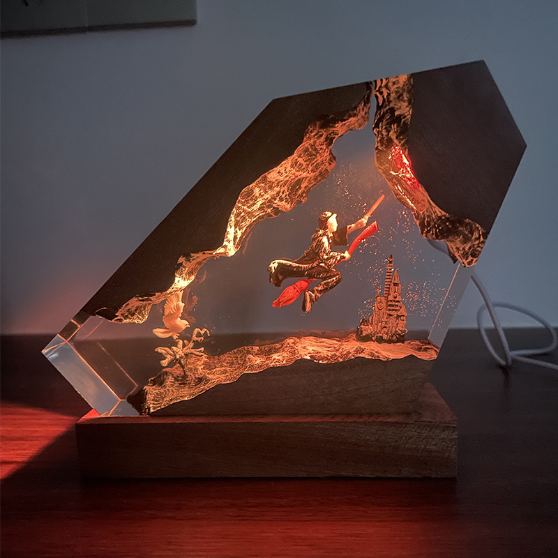 Home Decor Resin - Wood Resin Epoxy Lamp Wizard Boy