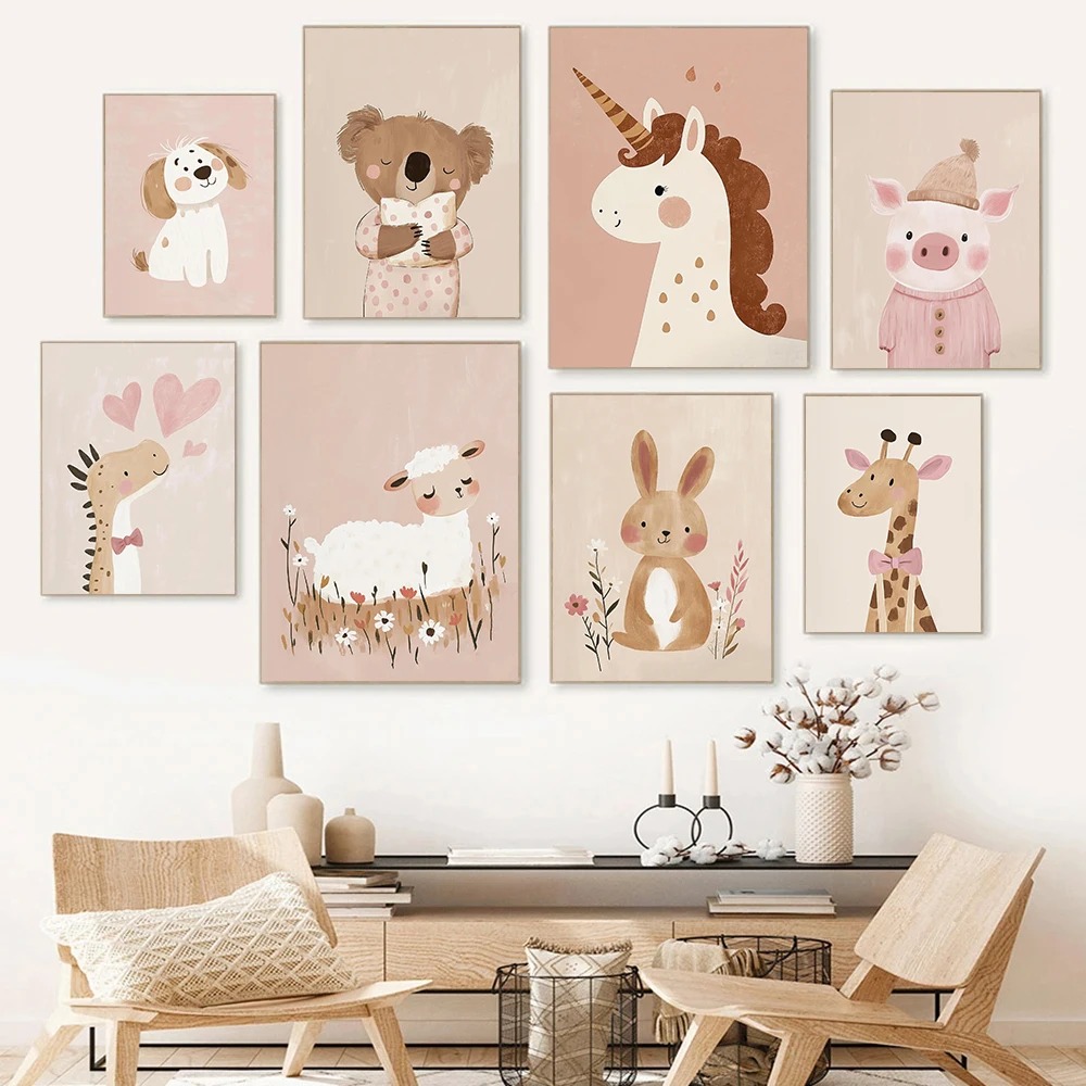 Home Decor Japandi - Nordic Pink Cute Cartoon Animal Fox