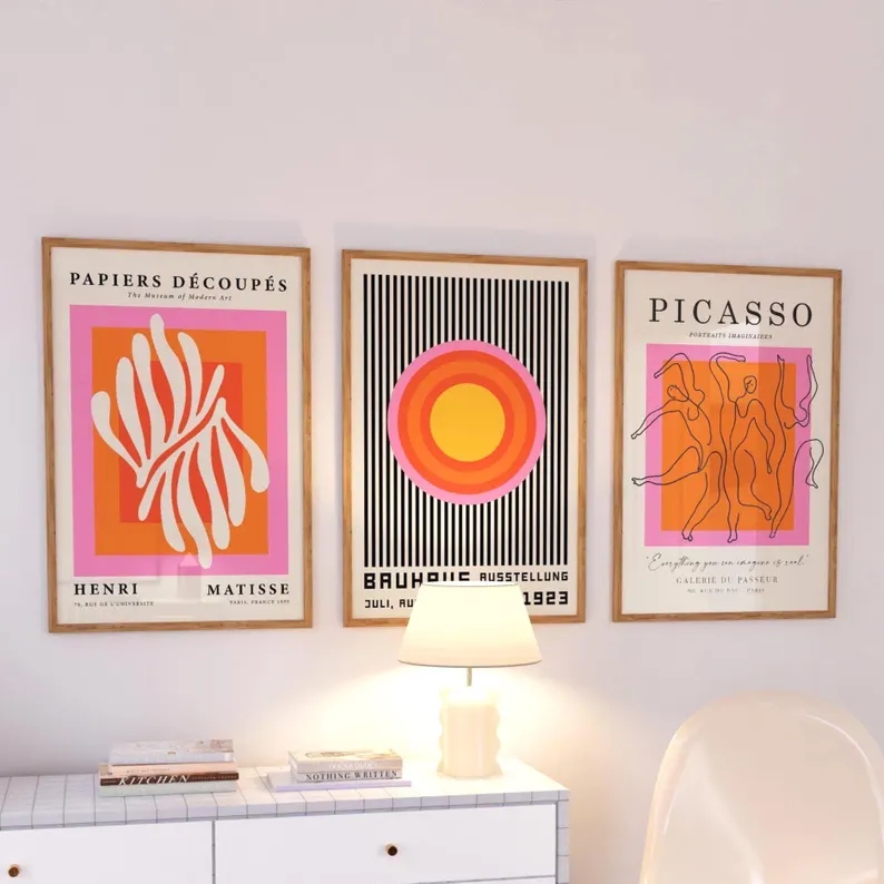 Home Decor On Wall - 3pcsModern Orange Bauhaus And Picasso Wall