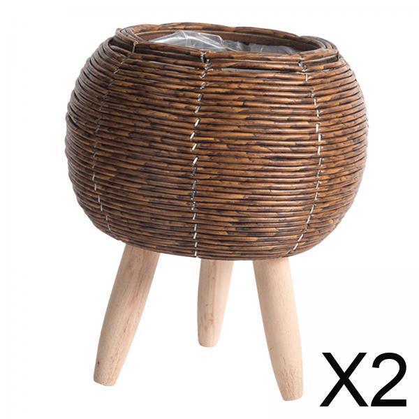Home Decor Rattan - Woven Basket with Stand Indoor Flower