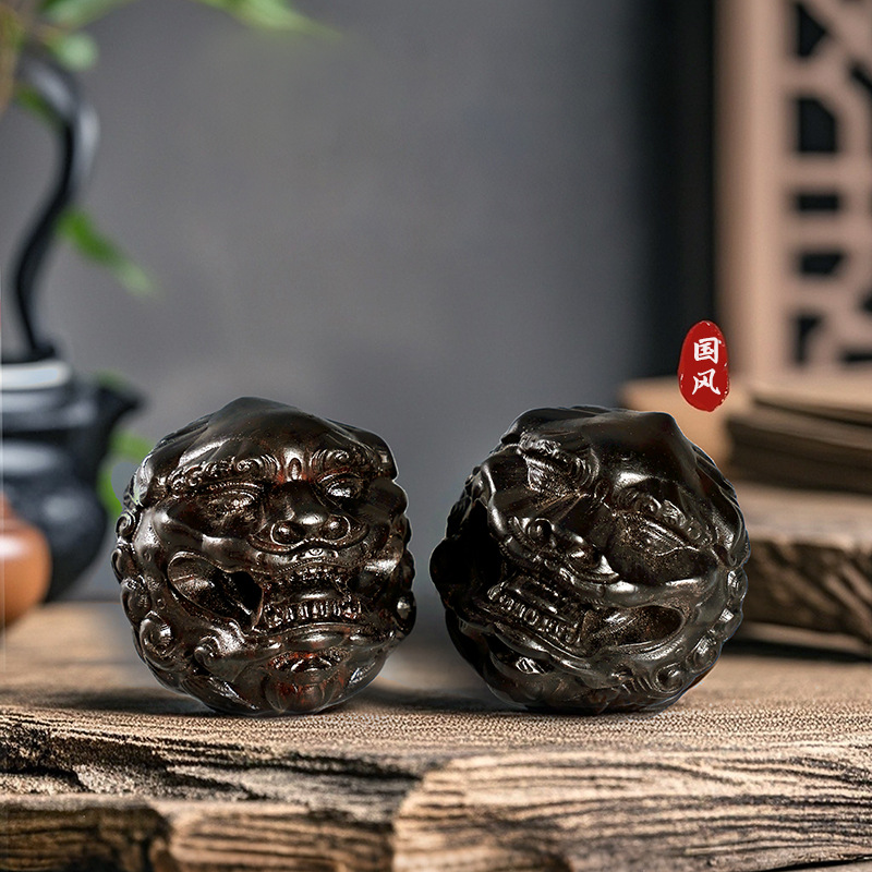 Home Decor Enthusiast - Chinese Black Sandalwood Carved Awakening Lion