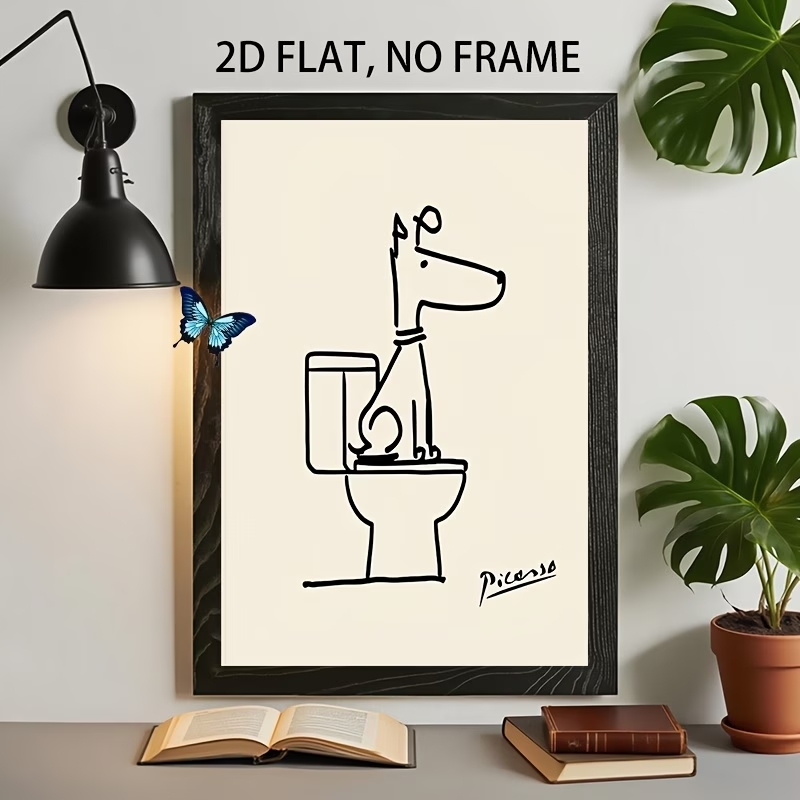 Home Decor On Wall - Modern,Retro Fun Dog Toilet Picasso Line