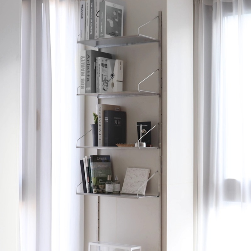 Home Decor Minimalist Style - ‌Industrial Style Stainless Steel Wall Bookshelf