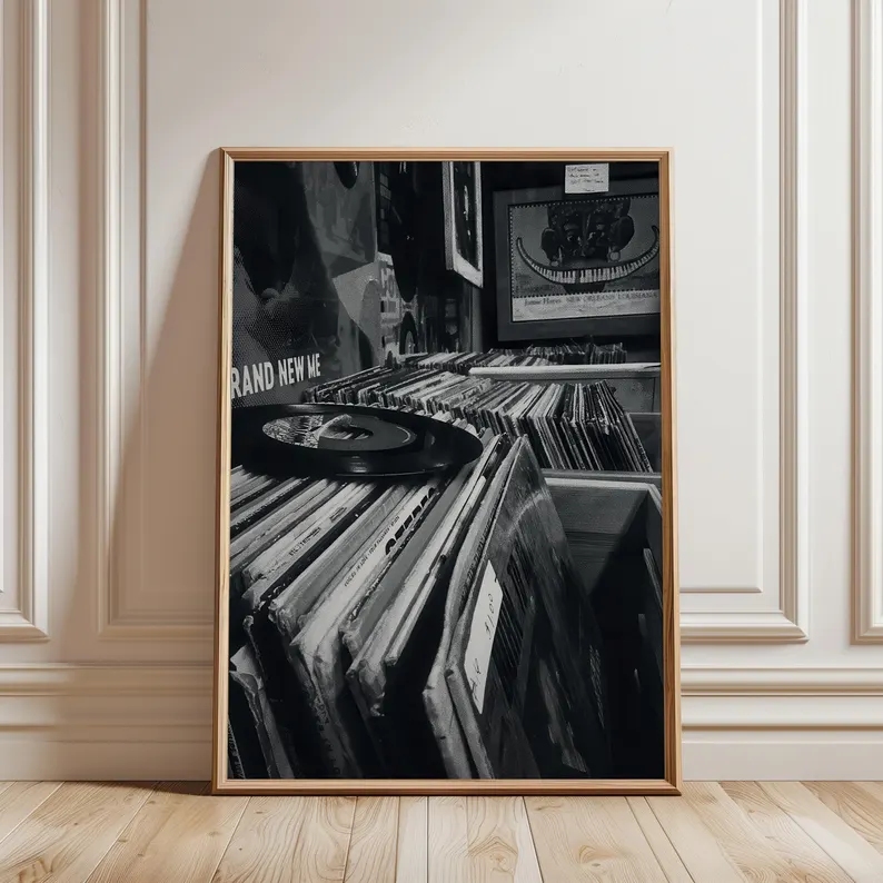 Home Decor White - Modern Vinyl Record Store Black White