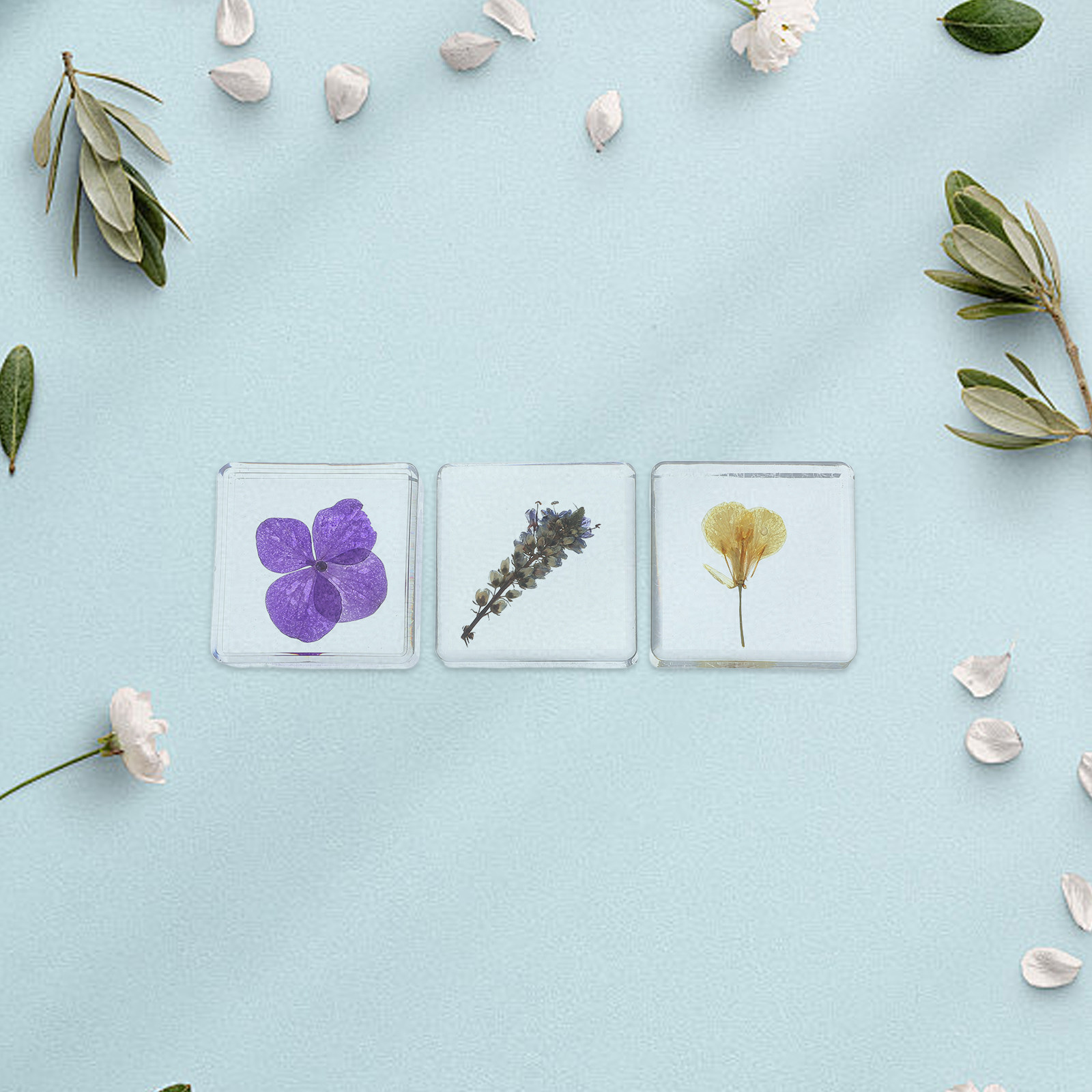 Home Decor Resin - 3Pcs Flower Resin Specimen Botanical Multicolor