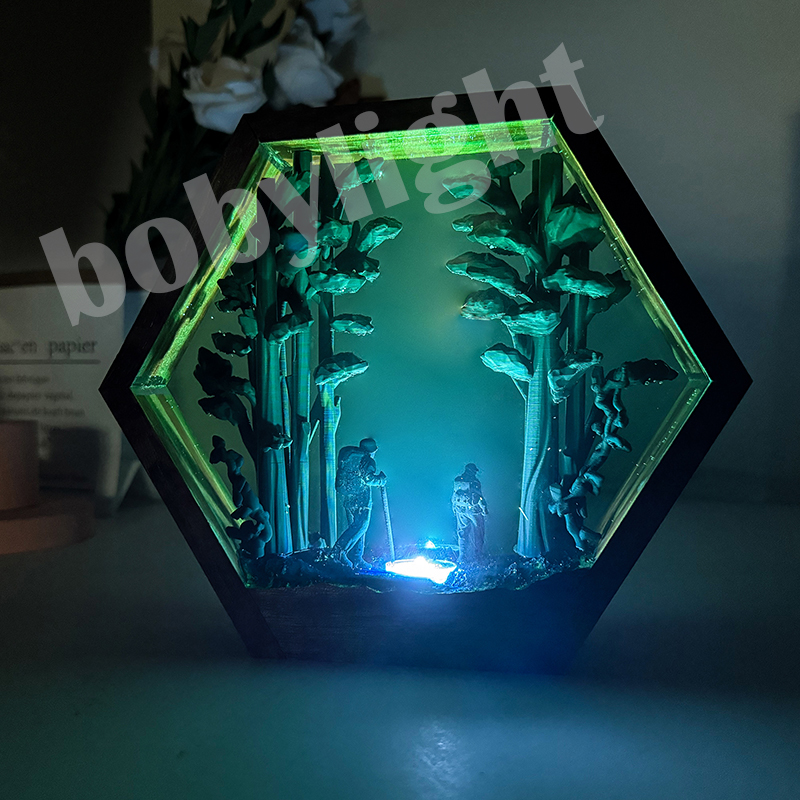 Home Decor Resin - Hiker Figure Table Resin Lamp Rainforest