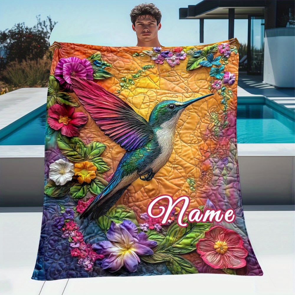 Home Decor Design Ideas - Personalized Hummingbird Blanket Colorful Flower Design