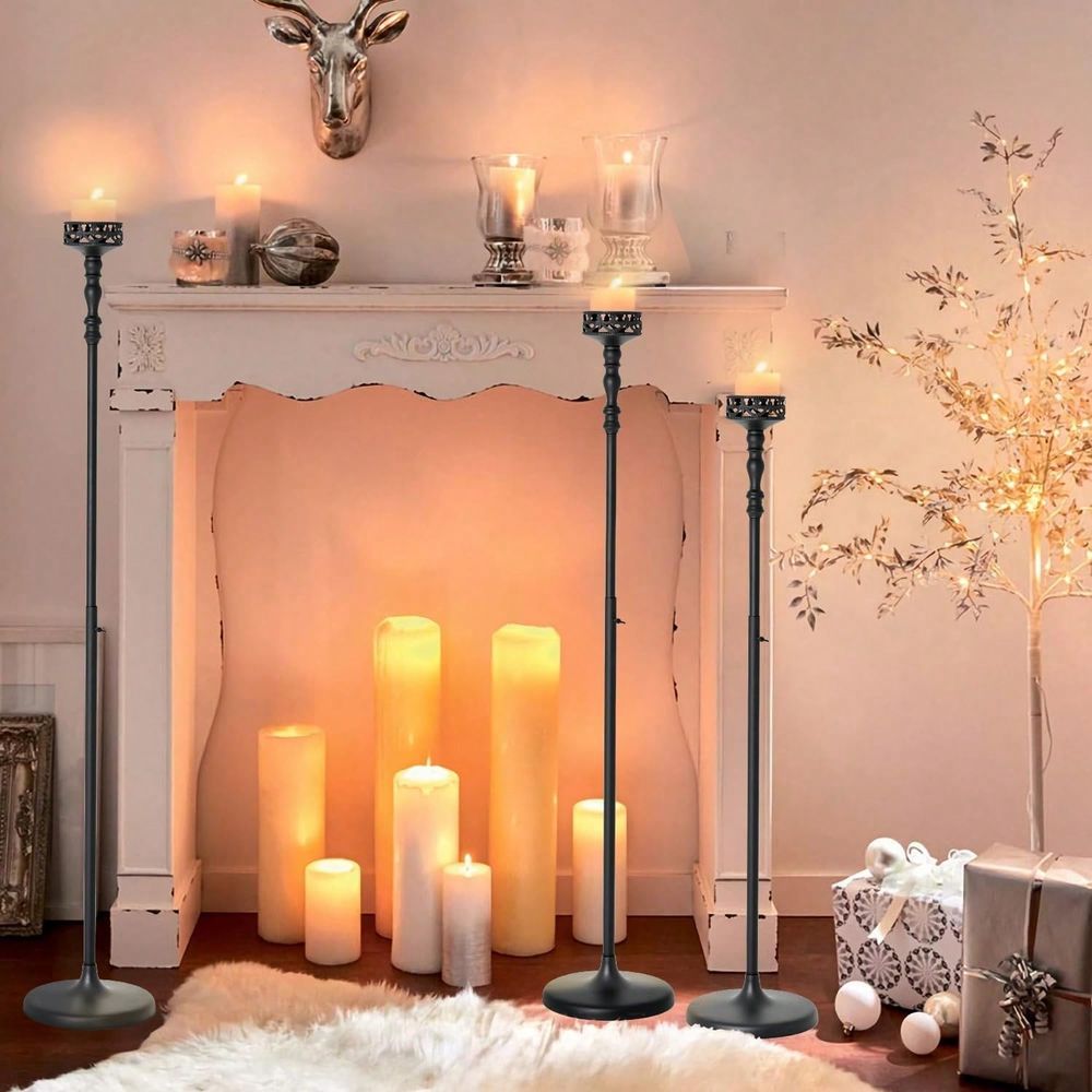 Home Decor Event - Adjustable Metal Taper Candle Holders,Vintage Black