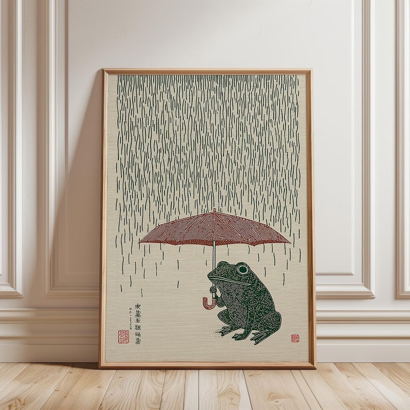 Home Decor Japandi - Japanese Frog with Umbrella Poster, Art
