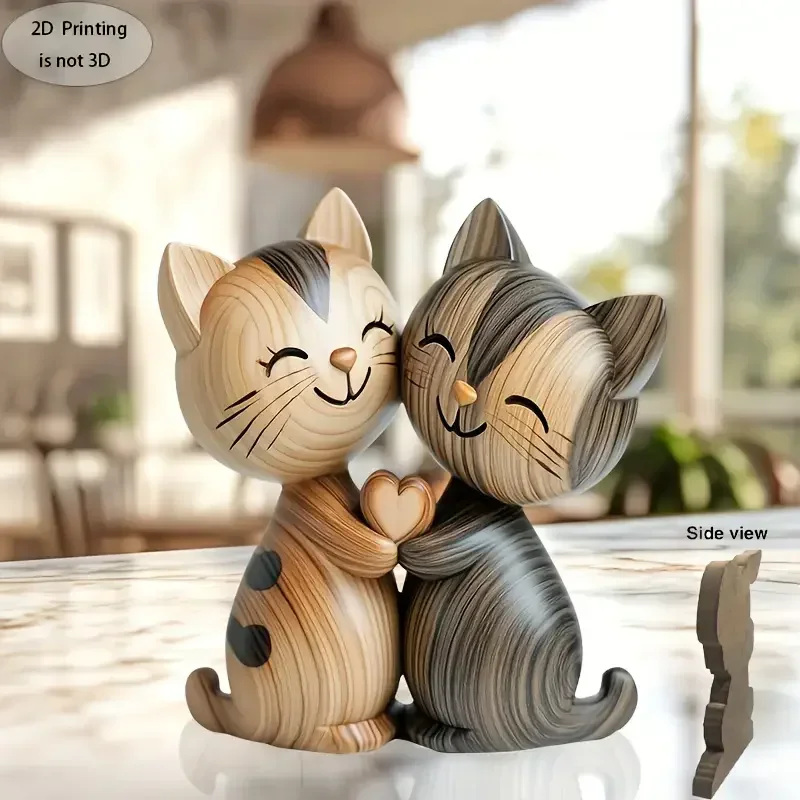 Home Decor Enthusiast - 2D Flat Cat Wooden Kitten Dog