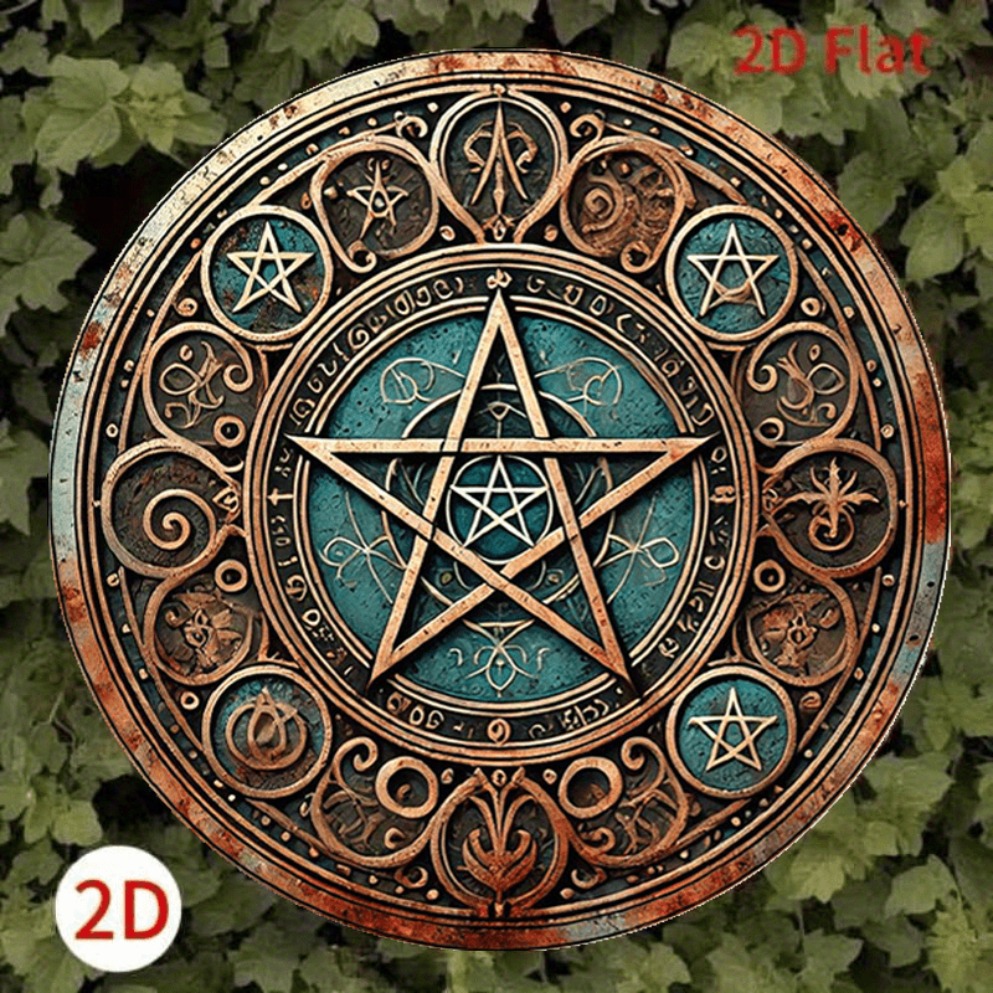 Home Decor Enthusiast - Vintage Wiccan Pentagram Metal Sign -