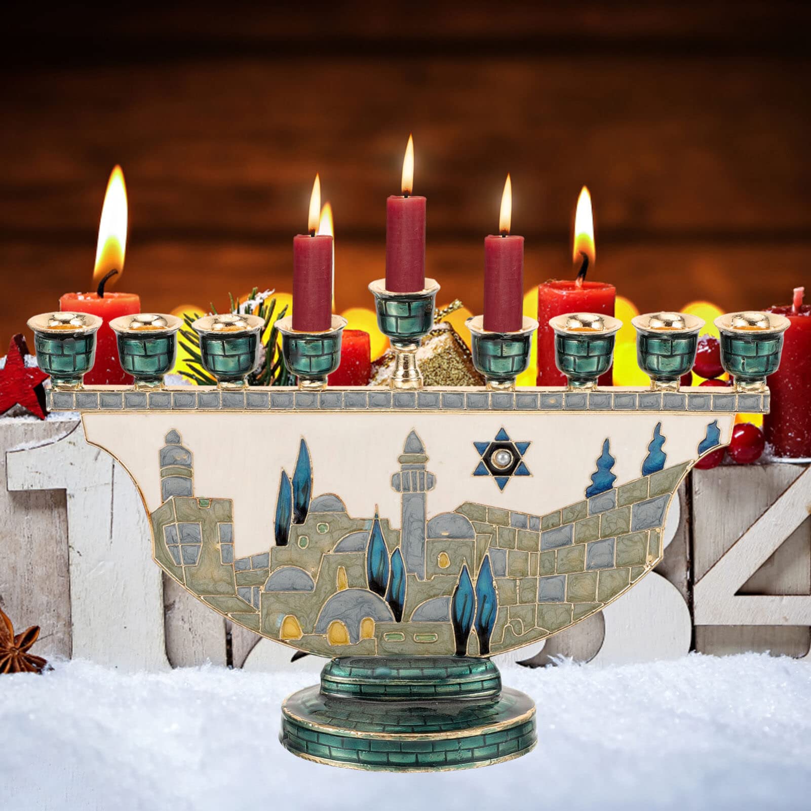 Home Decor Gift - Jerusalem Menorah Hanukkah Candle Holder 9