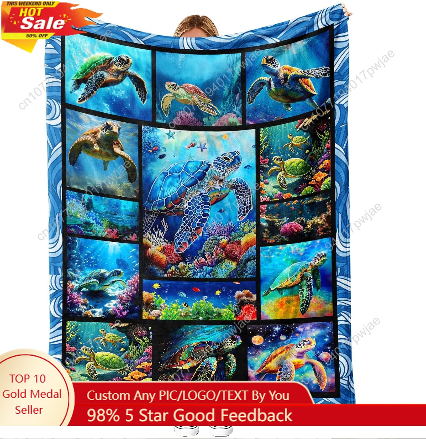 Sea Turtle Flannel Throw Blank - Home Decor Theme 评论和价格