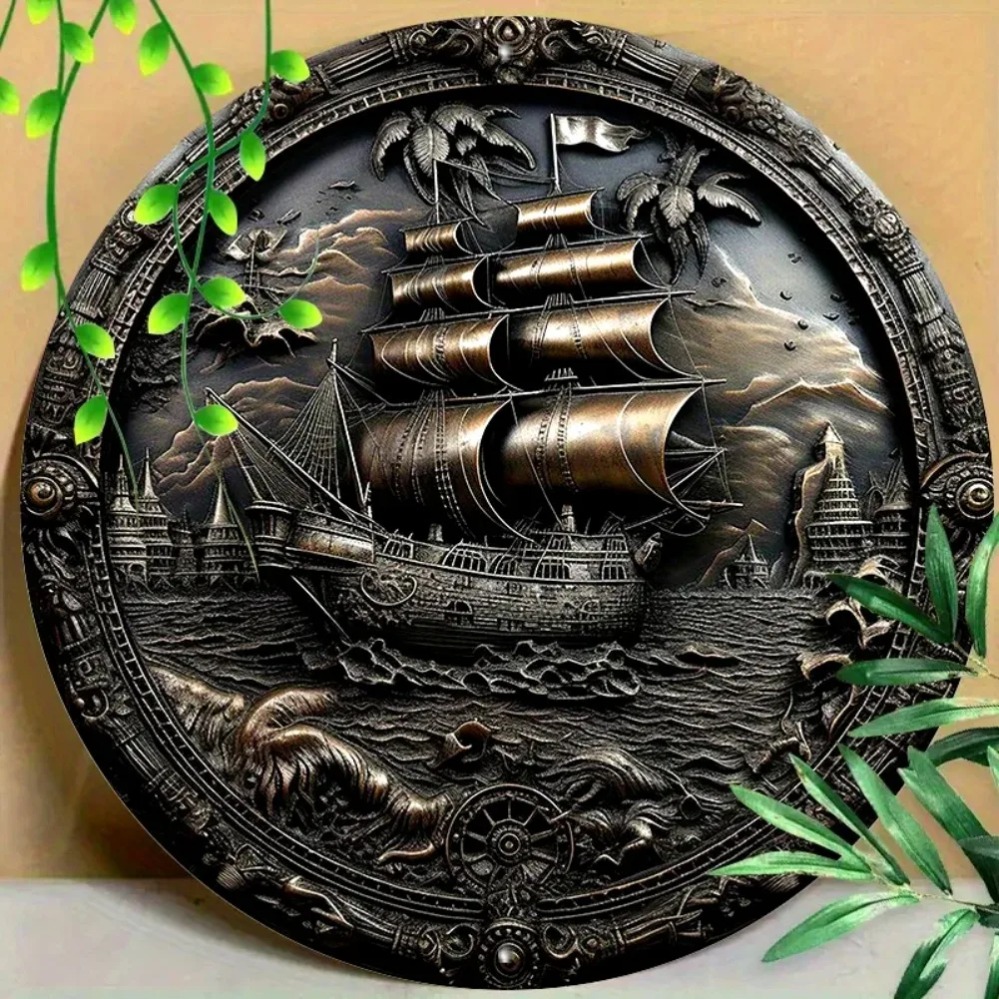 3D Pirate Ship Metal Wall Art: - Home Decor Theme 评论和价格