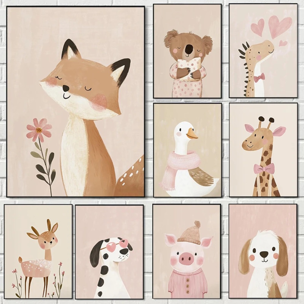 Nordic Pink Cute Cartoon Anima - Home Decor Japandi 评论和价格