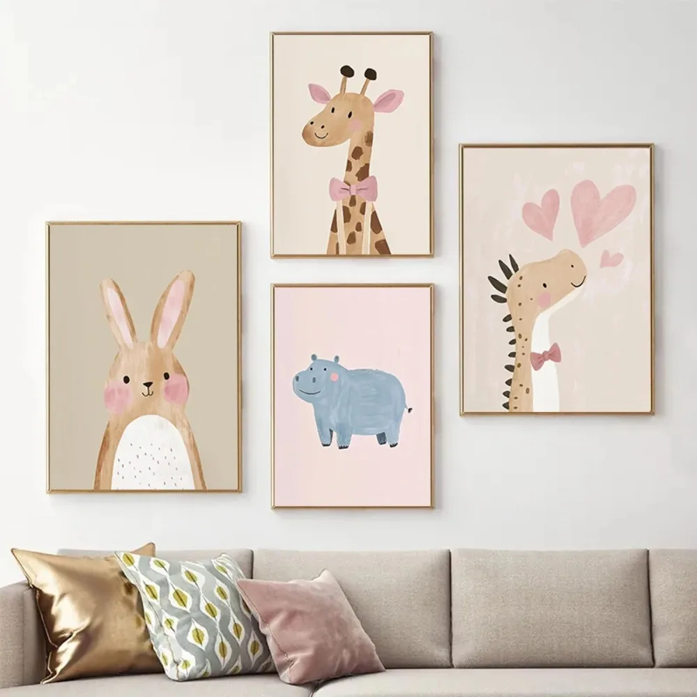 Nordic Pink Cute Cartoon Anima - Home Decor Japandi 评论和价格