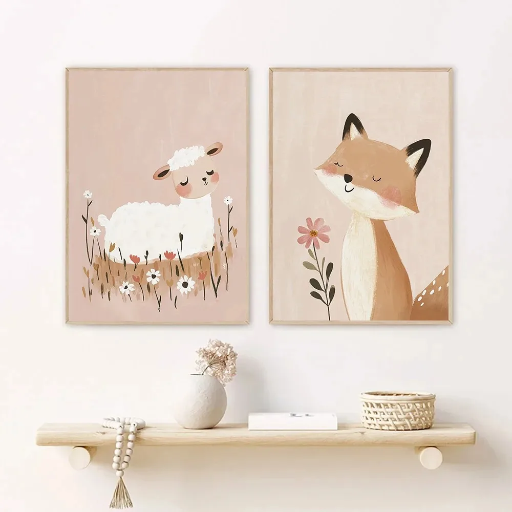 Nordic Pink Cute Cartoon Anima - Home Decor Japandi 评论和价格