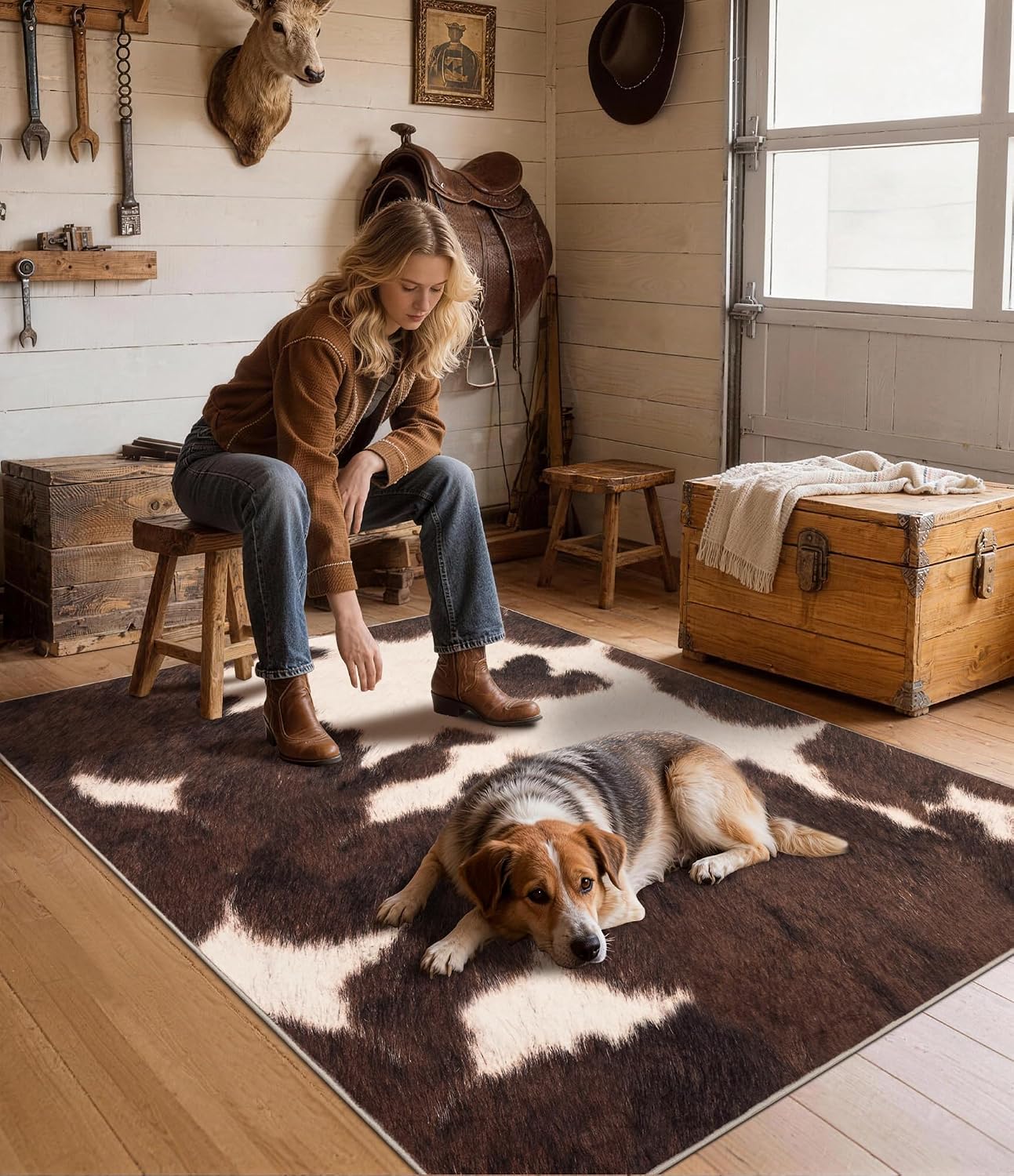 Brown Faux Cowhide Area Rug, S - Cowhide Rug Faux 评论和价格