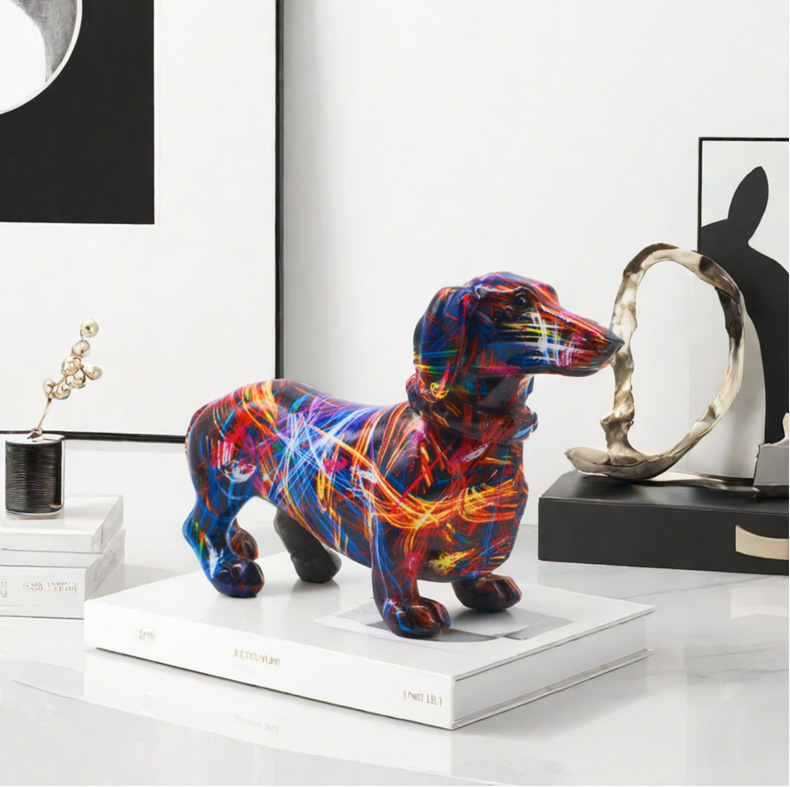 Resin Graffiti Dog Statue Mode - Home Decor Resin 评论和价格
