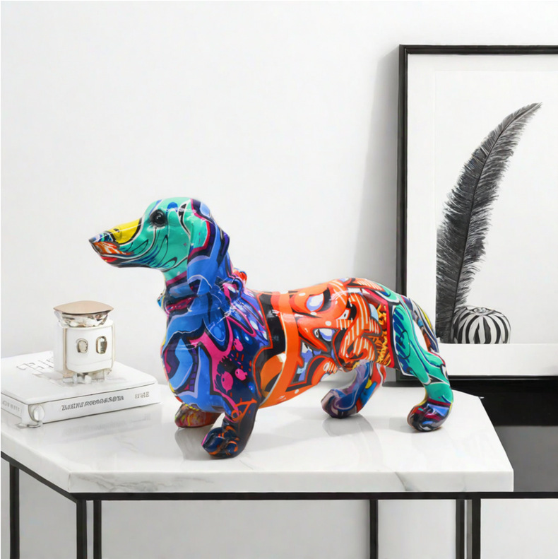 Resin Graffiti Dog Statue Mode - Home Decor Resin 评论和价格