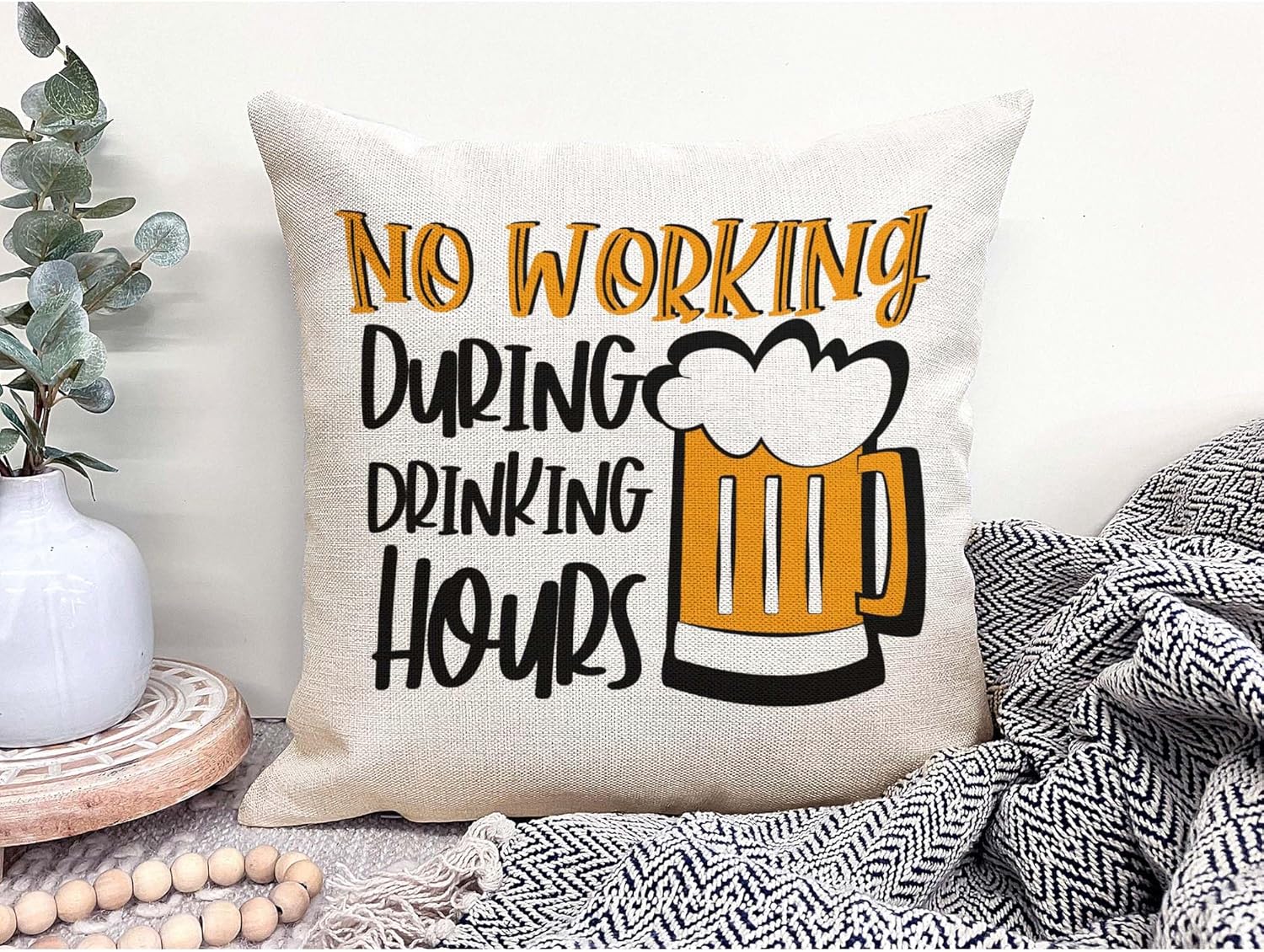 Funny Beer Pillow Cover, No Wo - Home Decor Quotes Ideas 评论和价格