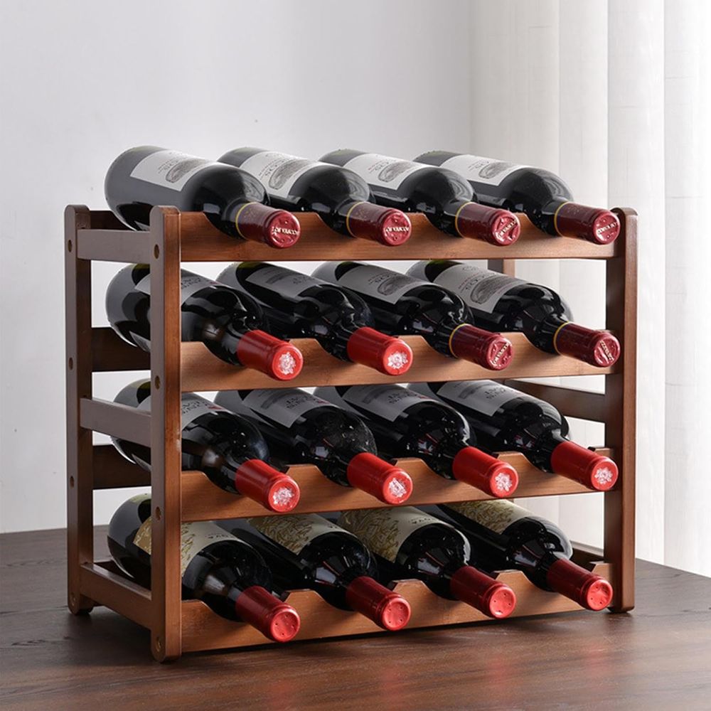 16 Bottle Wooden Wine Rack, 4  - Home Decor Minimalist Style 评论和价格