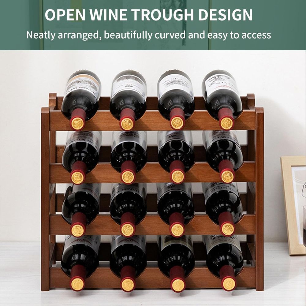 16 Bottle Wooden Wine Rack, 4  - Home Decor Minimalist Style 评论和价格