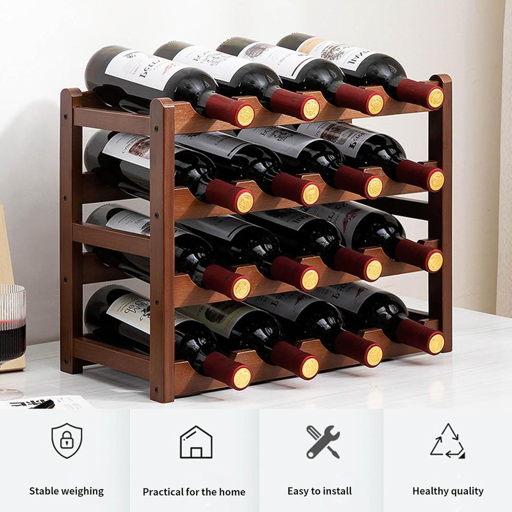16 Bottle Wooden Wine Rack, 4  - Home Decor Minimalist Style 评论和价格