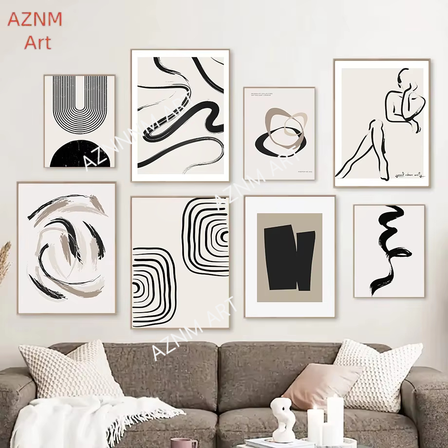 Nordic Bohemian Line Art Black - Home Decor Japandi 评论和价格