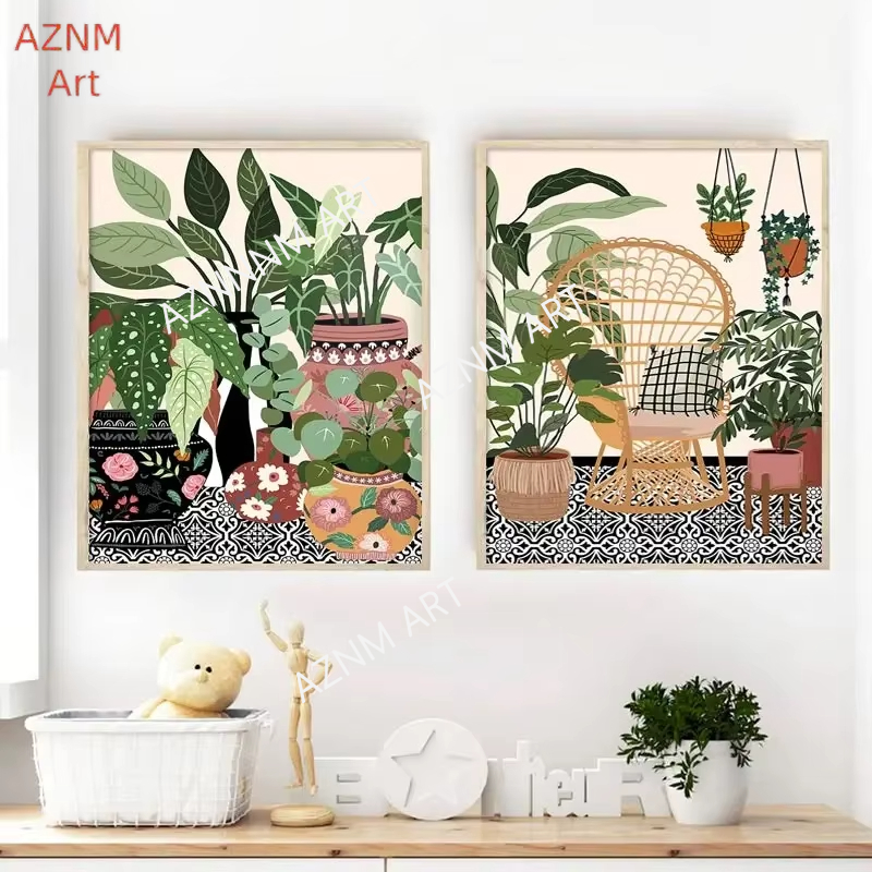 Modern Wall Art Canvas Paintin - Home Decor Green 评论和价格