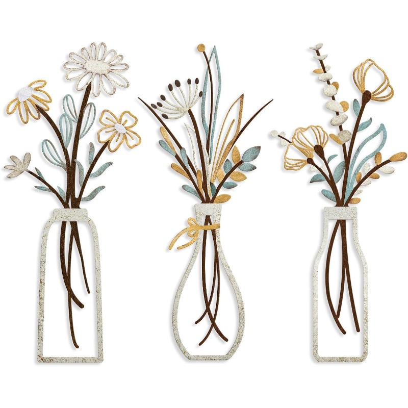 3pcs Metal Flowers Wall Decora - Home Decor Minimalist Style 评论和价格