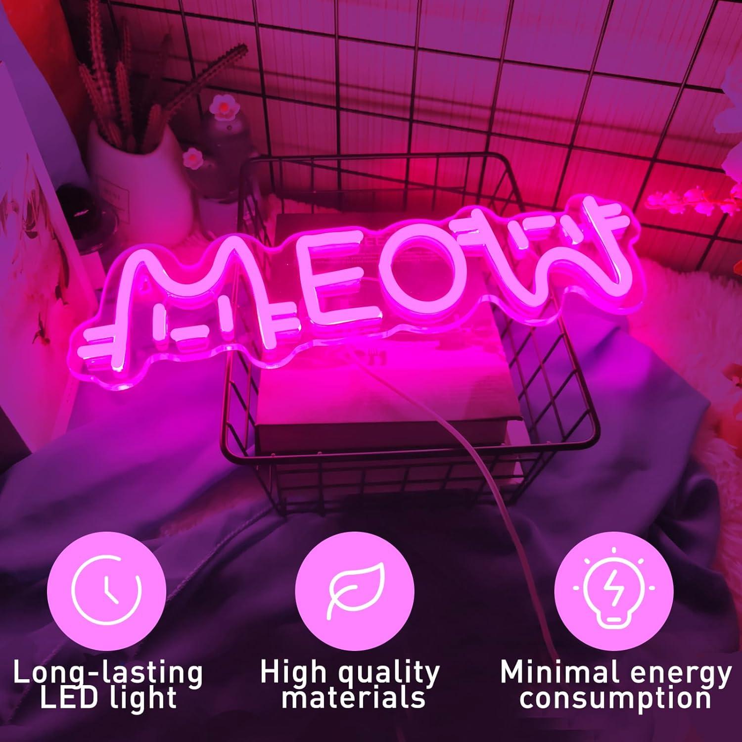 Meow Neon Sign Cat USB Powered - Home Decor Lighting 评论和价格