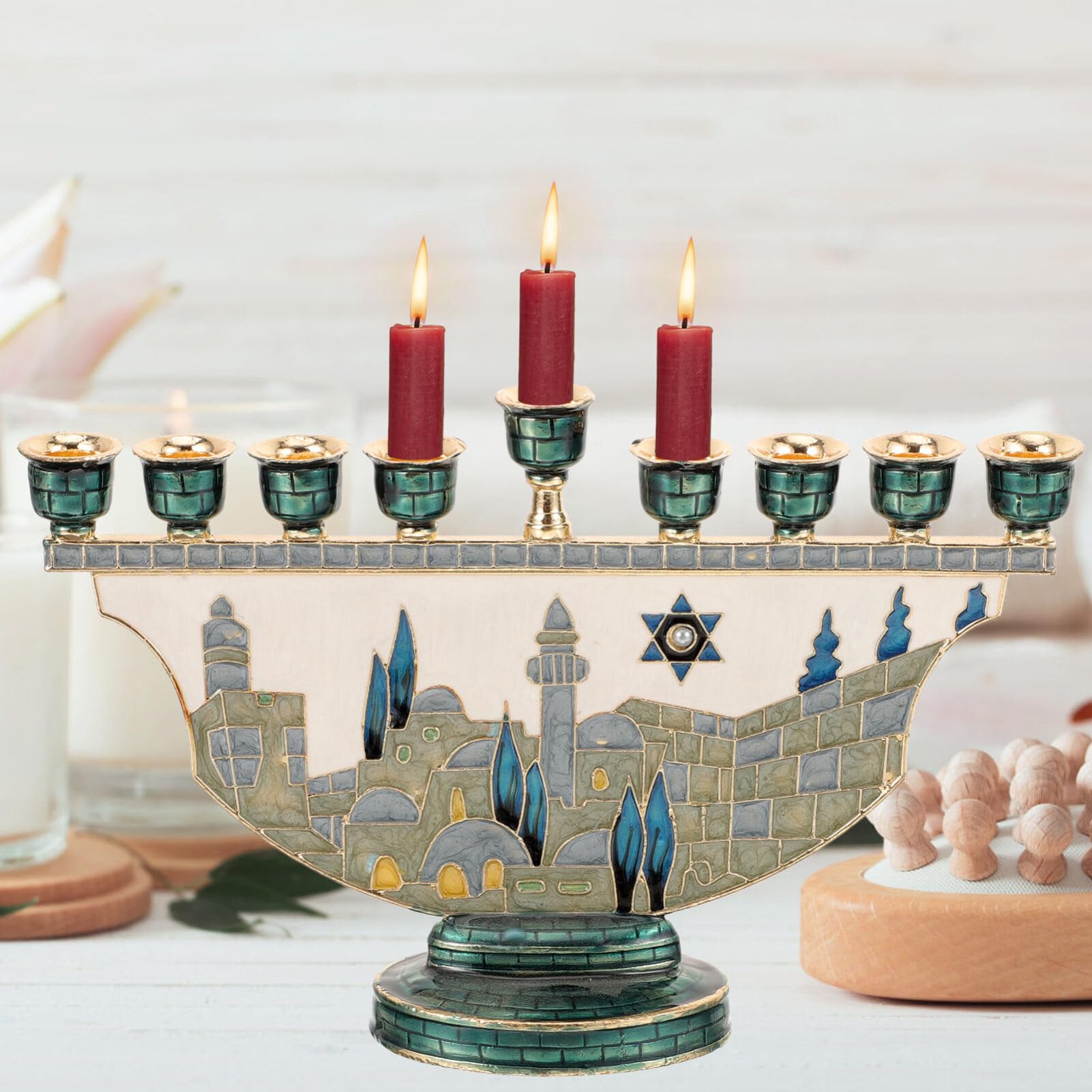 Jerusalem Menorah Hanukkah Can - Home Decor Gift 评论和价格